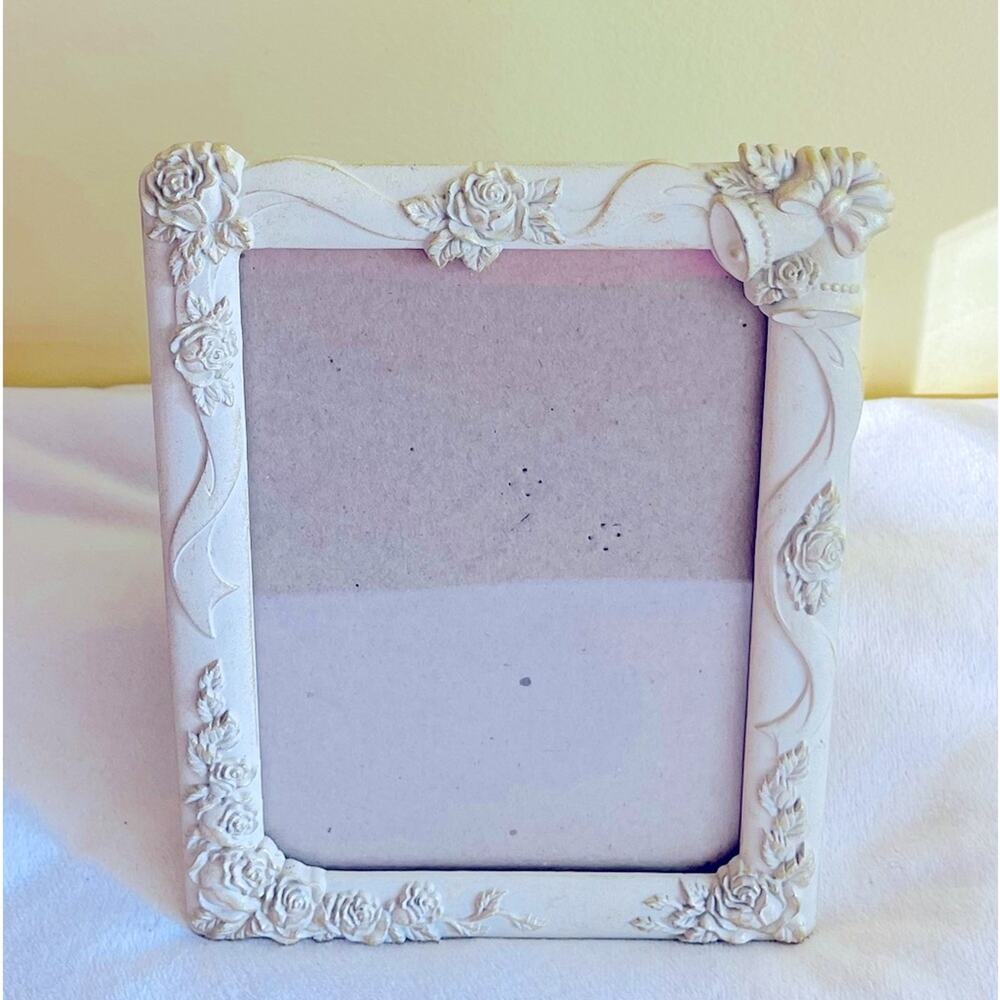 Vtg Retro Photo Picture Frame Wedding Anniversary Bridal Roses Easel Back